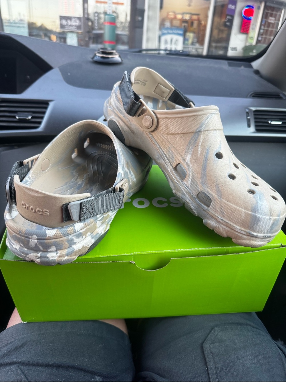 CROCS Marble Pattern Clogs in Beige and Gray M11